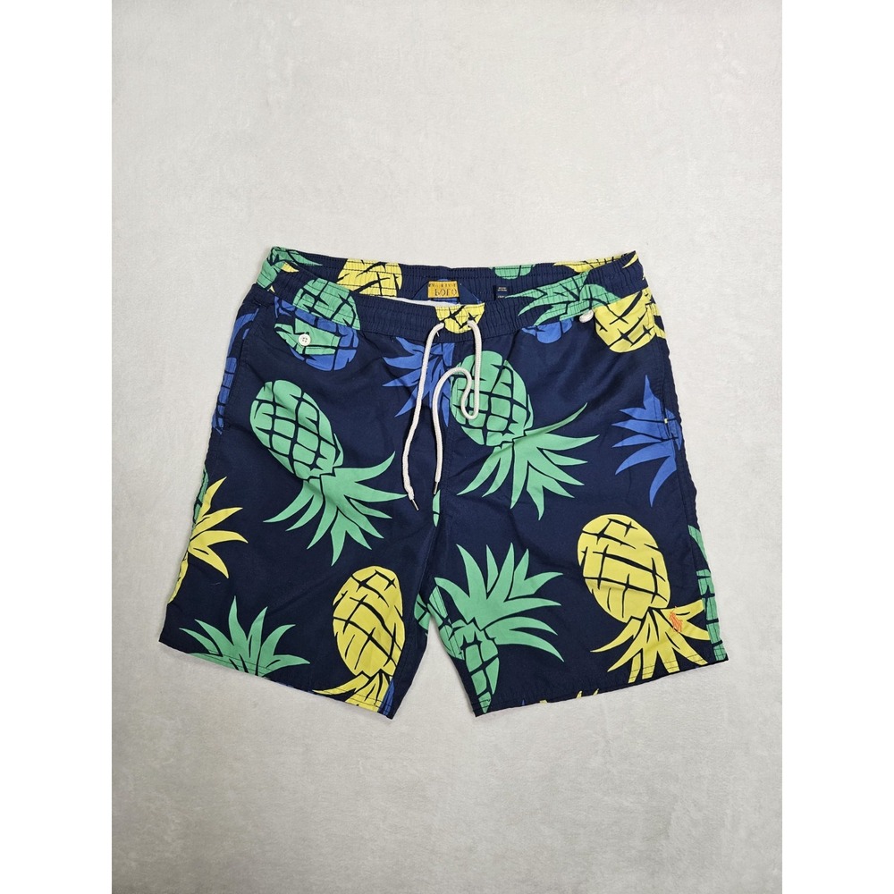 Polo Ralph Lauren Swim Trunks Men's Med Pineapple Blue Mesh Lined Drawstring